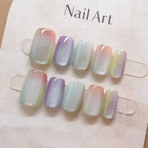 10 Pcs WomenChic Multicolor Cat Eye Spring Wear on Nail Patc
