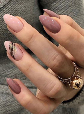 24pcs false press on nails pink color oval head Mid-length
