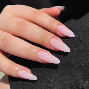 24Pcs Pink Gradient Almond False Nails Simple with French De