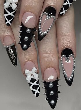 Black Cool Fake Nails Halloween Bat Press on Nails Almond De