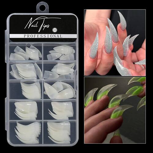 100pcs Special Shaped False Nails Acrylic Curved Nail Tips C