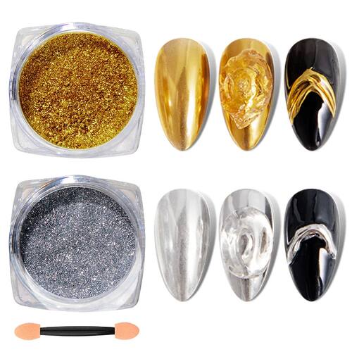 RS Chrome Nail Powder Holographic Magic Mirror Metallic Gold