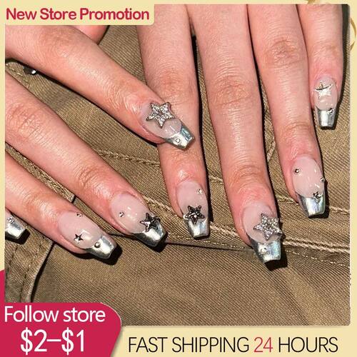 24pcs Fake Nail Long Ballet Reusable Adhesive Acrylic Press