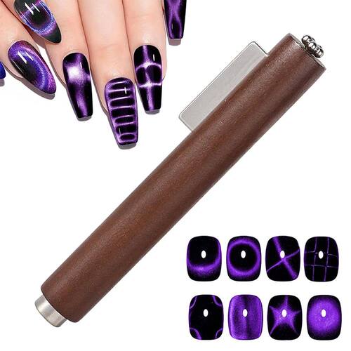 3-in-1 Cat Eye Nail Art Magnet Wand with Wooden Handle Stron
