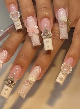 24Pcs Pink Bow Design False Nails Long Ballet Press on Nails