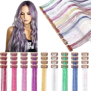 6Pcs 50cm Sparking Shiny Hair Tel Hair Extensions Tel Synthe