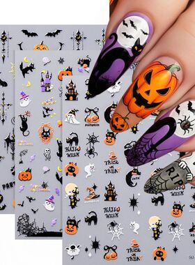 1pcs 5D Scary Halloween Nail Stickers Ghost Face Pumpkin Pat