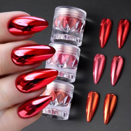 Chrome Red Pink Nail Glitter Powder Magic Mirror Metallic Ru