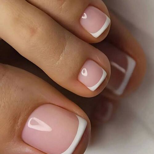 24pcs French Fake Toenails Pink Gradient Full Cover Short Sq