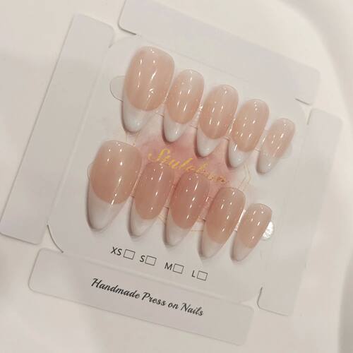 10pcs Handmade Press on Nail Art Classic French Almond Cat-E