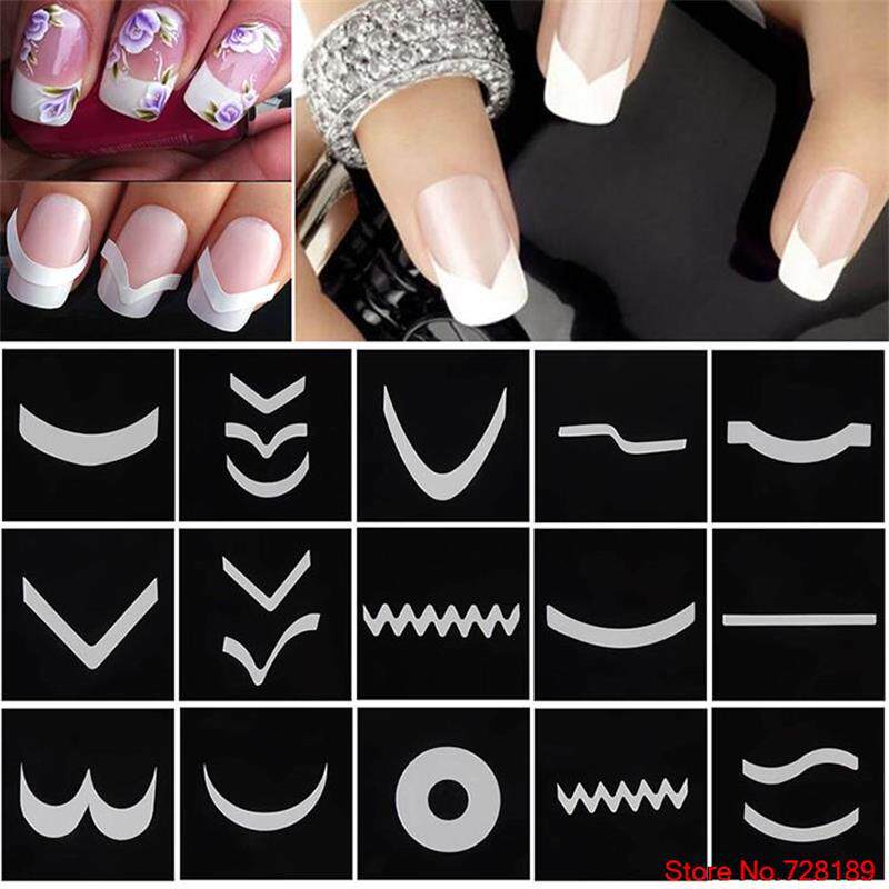 French Manicure DIY Nail Art Tips Guides Stickers Stencil
