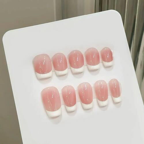 Handmade Short French Press on Nails Ins Simple Nude Pink Fa