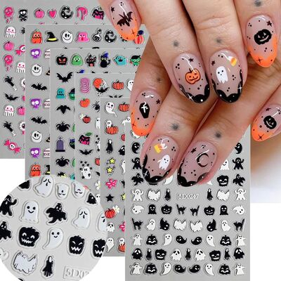 1sheet 5D Halloween Nail Stickers Pink/Green/Black Cartoon P