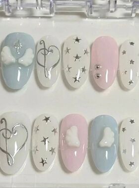 10 pieces of hand-pressed almond-shaped nails, beautiful fak