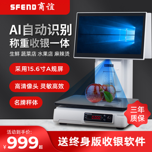 ai智能识别称重收银一体称超市便利店生鲜水果蔬菜零食收银系统收款机卤菜麻辣烫熟食电子称双屏收银机一体机