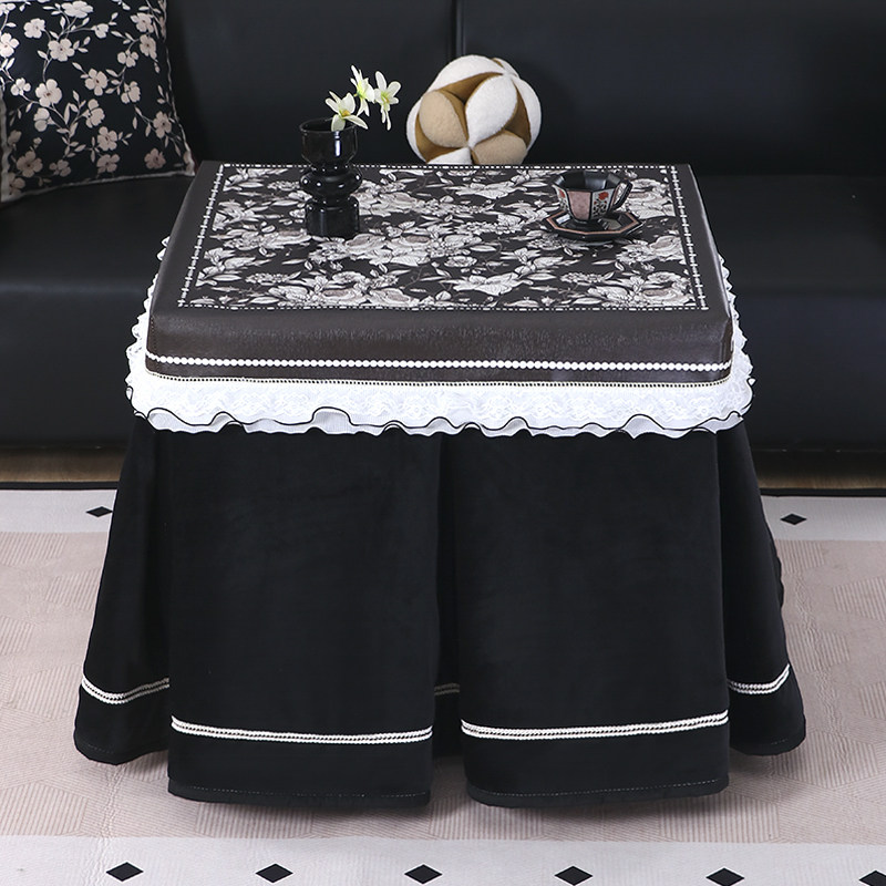 复古风烤火桌子罩套高级感冬天加厚取暖桌布麻将机烤火被正方形