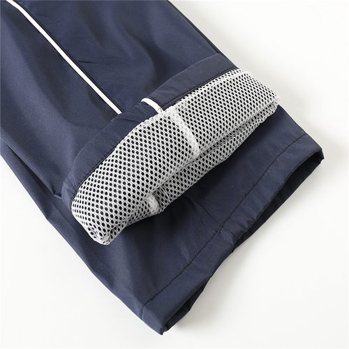 滑料白细条藏青色网层校服裤子