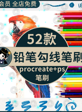 ps笔刷手绘画铅笔勾线质感素描记号笔钢笔粉笔蜡笔procreate笔刷