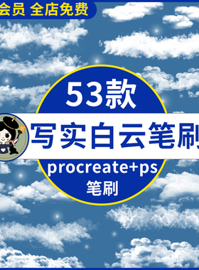 ps笔刷逼真写实白云云层云彩云朵云霞乌云装饰插画Procreate笔刷
