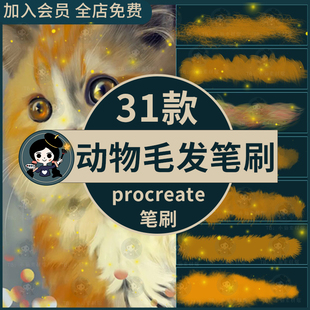 iPad绘画动物皮毛绒毛毛发纹理贴图毛茸茸毛球procreate笔刷素材