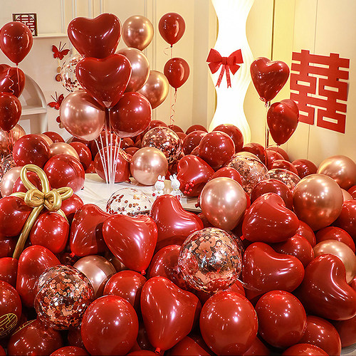 结婚气球婚房布置双层红色气球