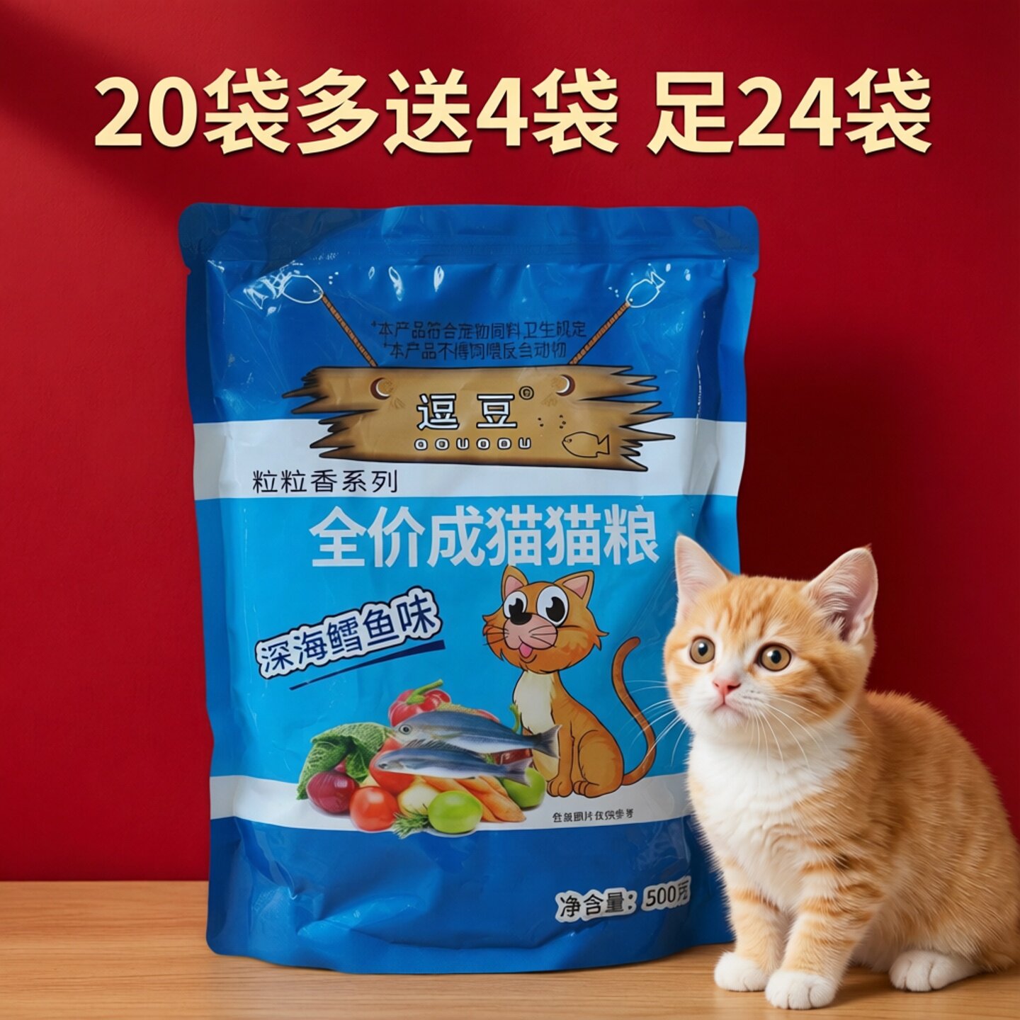 逗豆鳕鱼味猫粮24袋12Kg豆豆猫粮英短折耳布偶橘猫增肥干粮全价粮