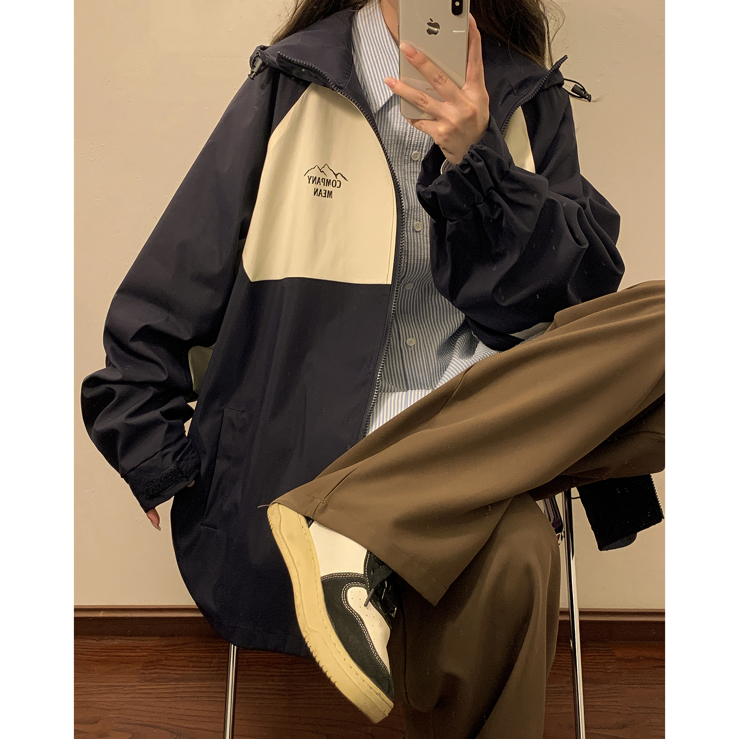 2024年春季新款拼色刺绣连帽冲锋衣防水外套夹克XZ416-CF808-P80，男装夹克，星座416