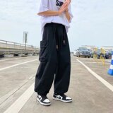 2023年夏季新款纯棉日系工装阔腿束脚裤XZ415-A718-P48，男装休闲裤，星座416