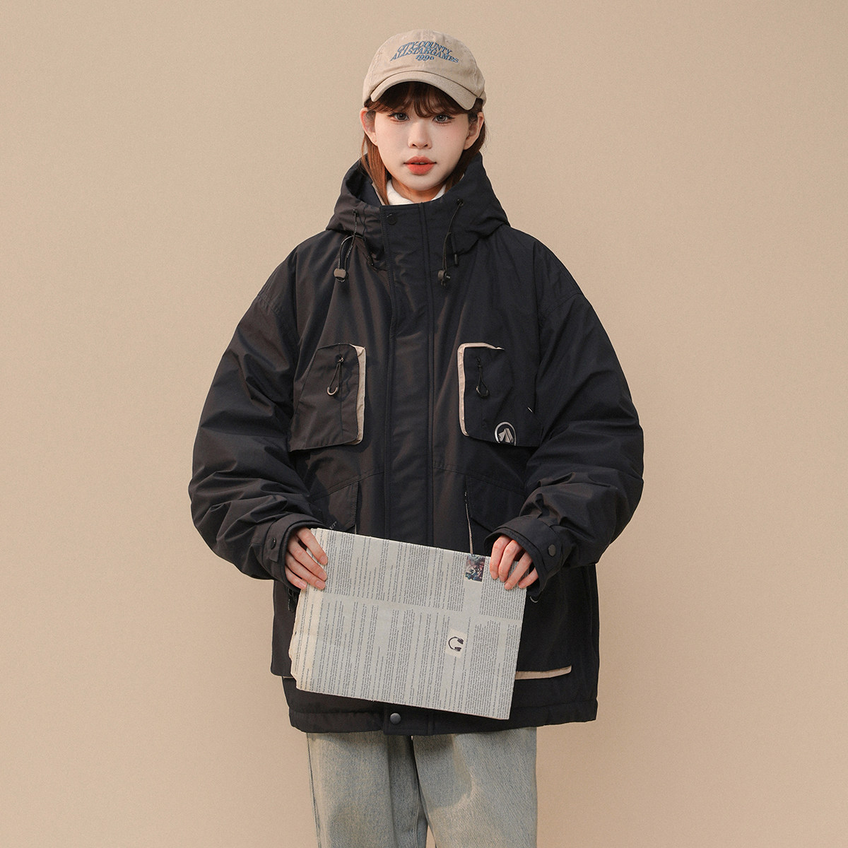 2024年美拉德色系工装多口袋连帽白鸭绒羽绒服XZ415-YR2006-P268,男装羽绒服,星座416
