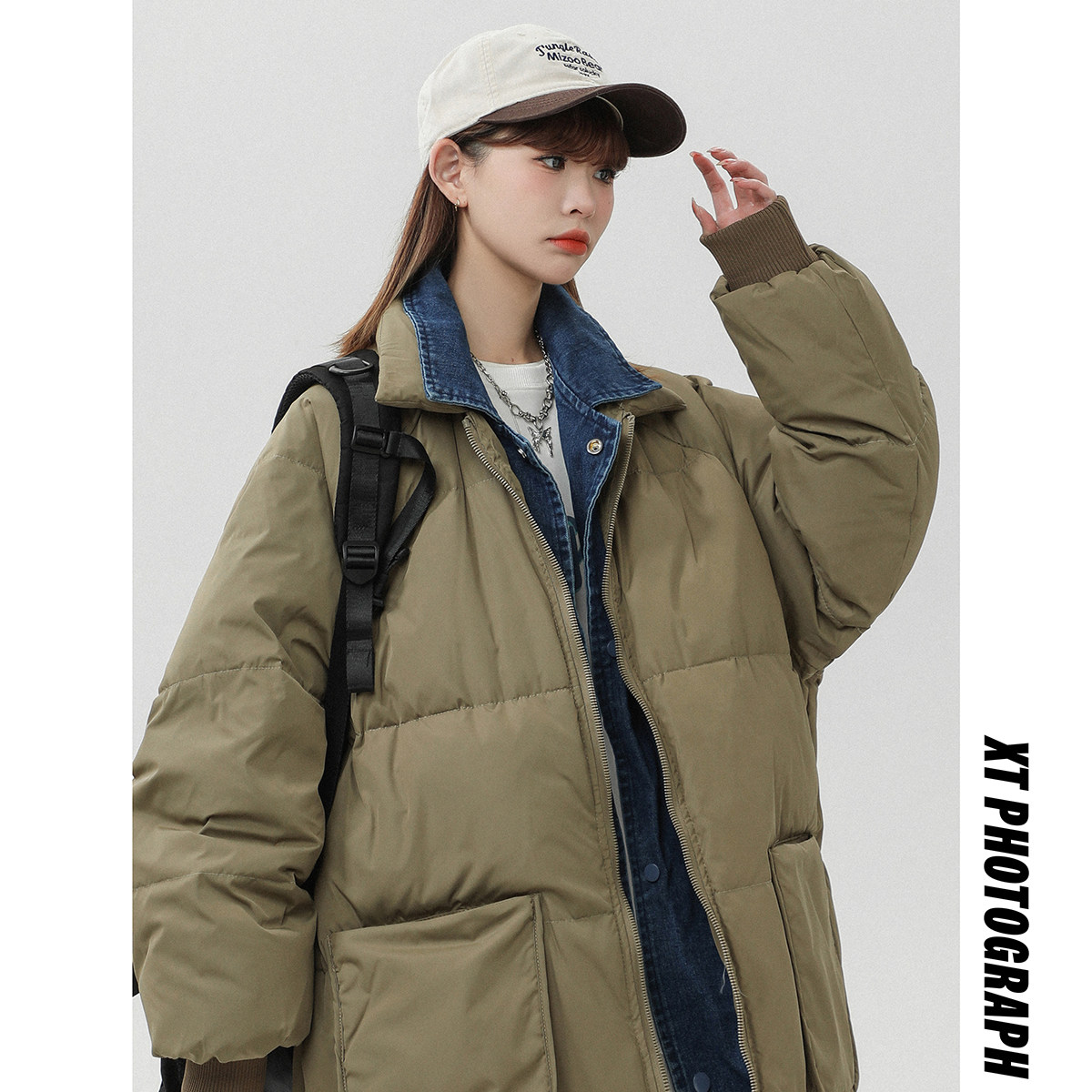 2024年冬季翻领牛仔拼接大码白鸭绒羽绒服XZ416-YR2001-P258图片
