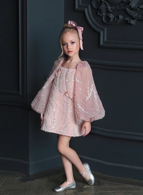 儿童连衣裙修身显瘦公主裙模特走秀演出服婚礼花童生日高端演出服