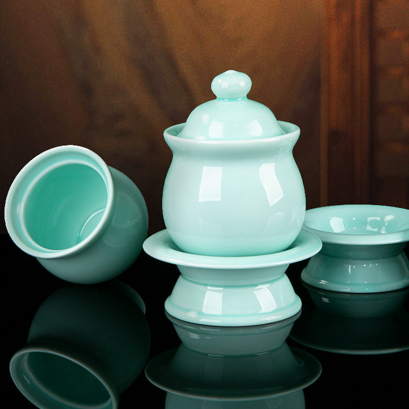 龙泉釉青瓷圣水杯供水杯供佛杯家用佛前观音净水杯佛堂供奉圣水杯