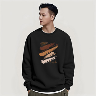 美式潮牌陈伟霆圆领卫衣男秋冬季加绒设计感重磅纯棉大码宽松外套