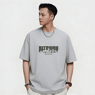 日系复古陈伟霆短袖t恤男纯棉260克夏季新款潮流时尚字母体恤上衣