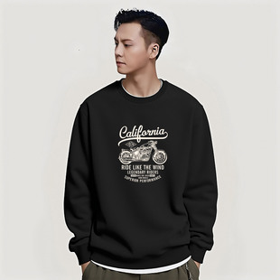 美式潮牌陈伟霆圆领卫衣男士帅气秋冬季加绒重磅纯棉休闲青年外套