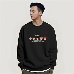 美式潮牌陈伟霆圆领纯棉卫衣男秋冬新款加绒重磅卡通情侣宽松衣服