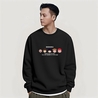 美式潮牌陈伟霆圆领纯棉卫衣男秋冬新款加绒重磅卡通情侣宽松衣服