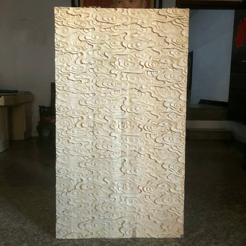 东阳木雕新中式仿古祥云花单面圆装饰长正方形浮雕贴花背景墙实木