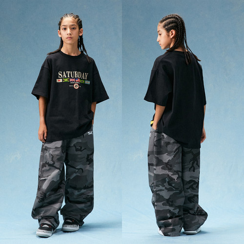 儿童街舞演出服黑色印花T恤迷彩卫裤少儿爵士舞蹈服饰hiphop潮服