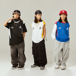 兒童街舞潮服套裝 hiphop背心馬甲男童爵士舞少兒炸街嘻哈演出服
