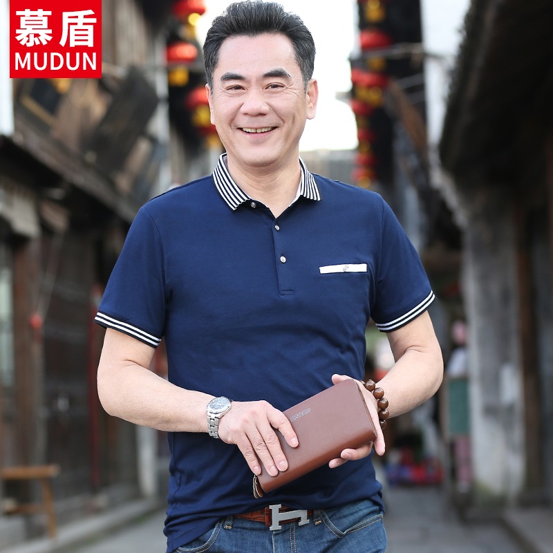 中年男短袖T恤竹纤维爸爸夏天上衣40-50岁中?#22799;?#20154;夏季衣服带口袋
