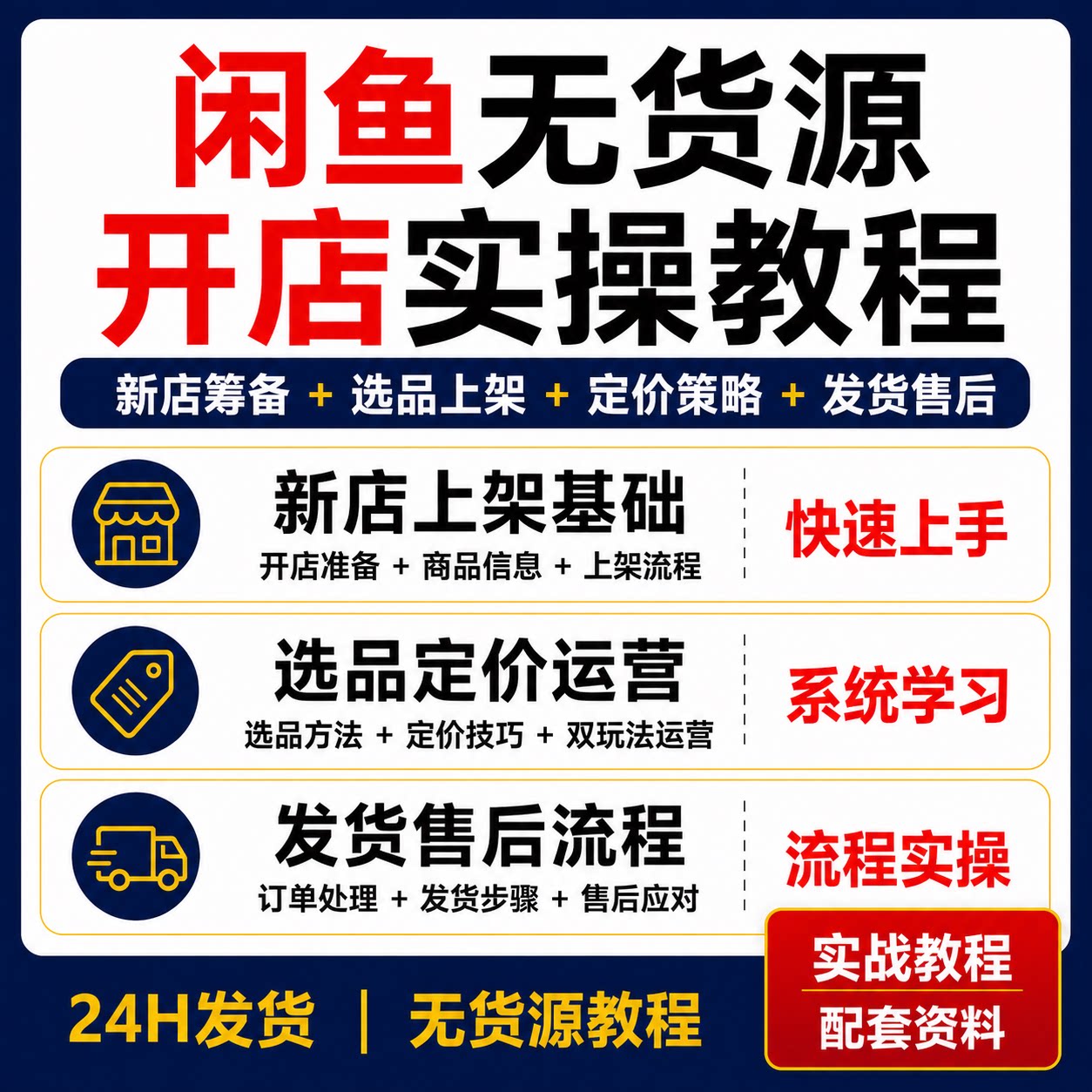 闲鱼无货源零基础开店课新店筹备选品上架定价发货售后双玩法教程