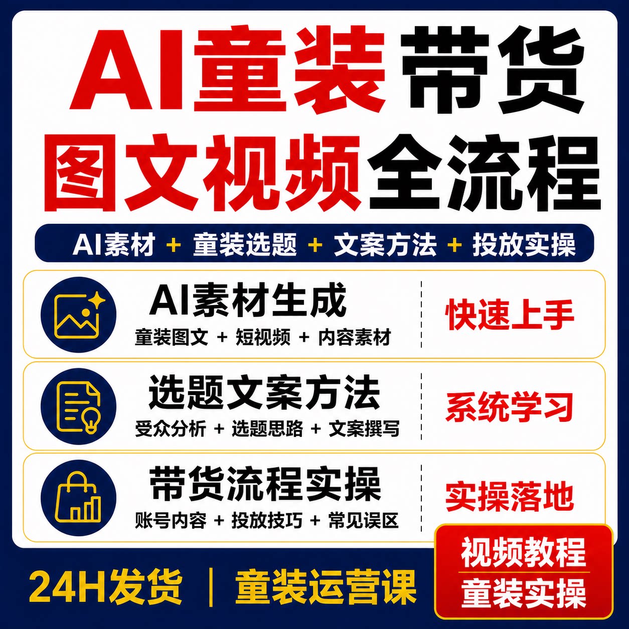 AI童装带货实战课图文短视频素材生成选题文案投放技巧运营教程