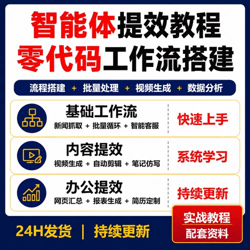AI智能体提效课零代码自动化工作流搭建知识库短视频办公实战