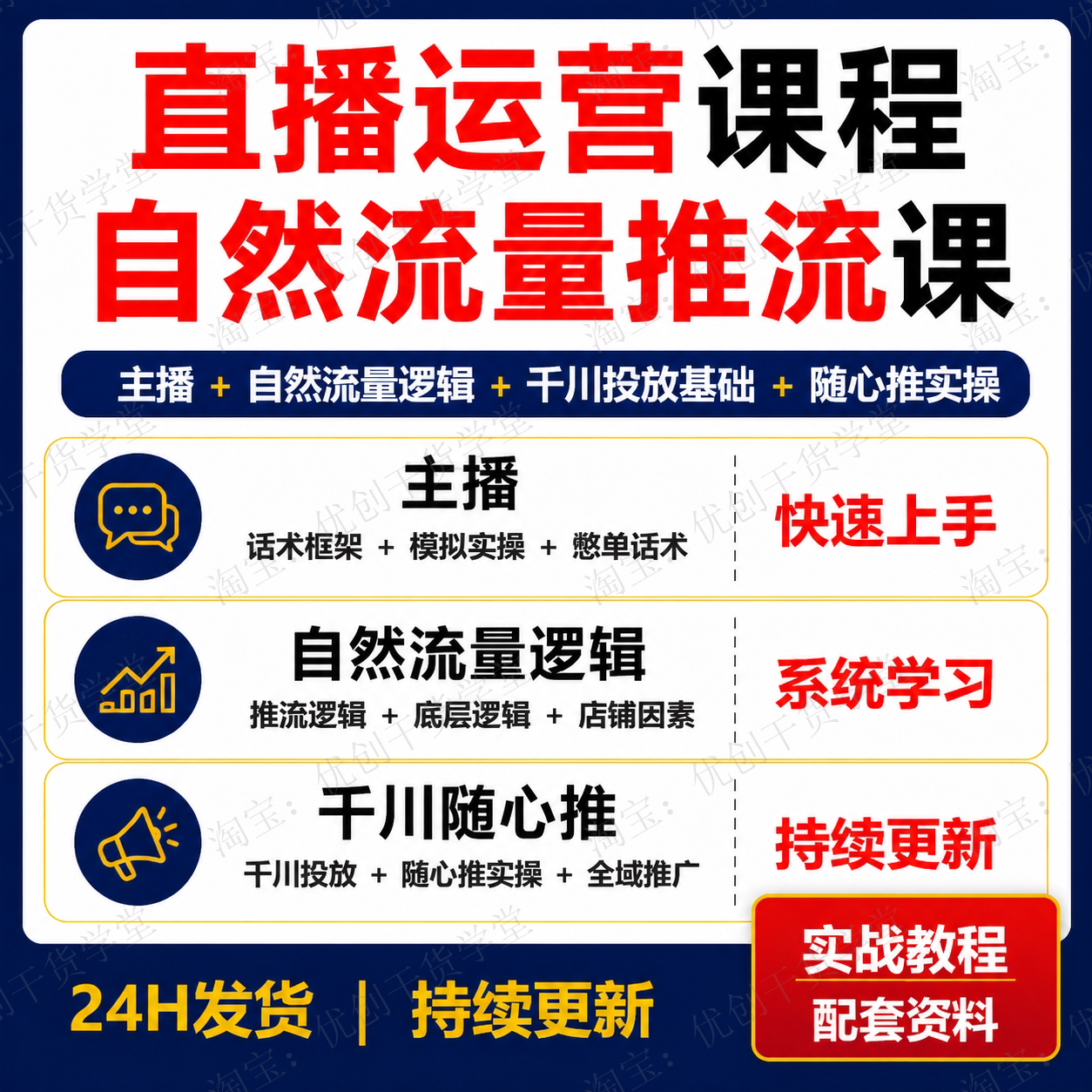 直播运营主播话术自然流量推流逻辑千川随心推课程学习资料