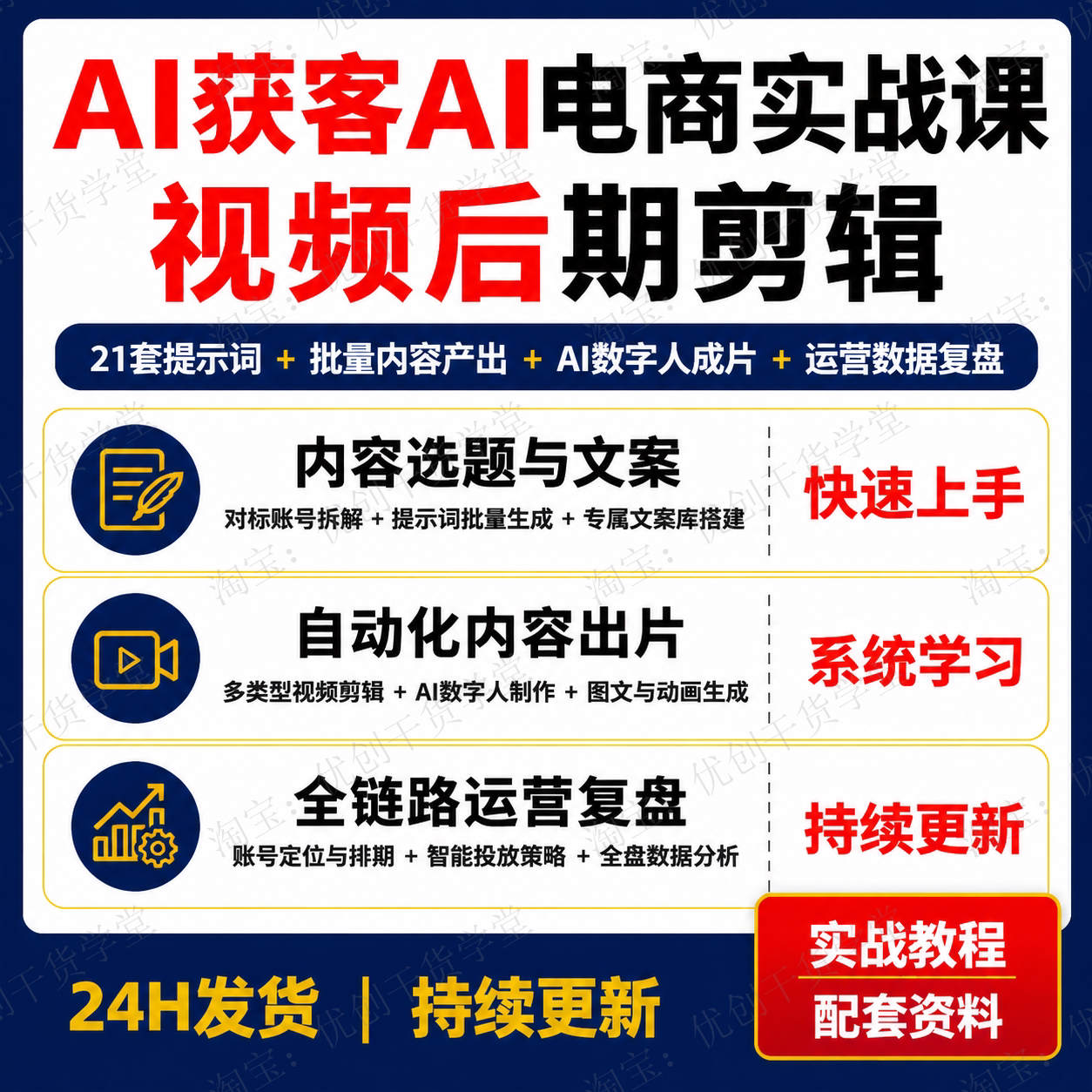 AI自媒体运营实战课电商内容流水线批量视频制作数字人提示词教程