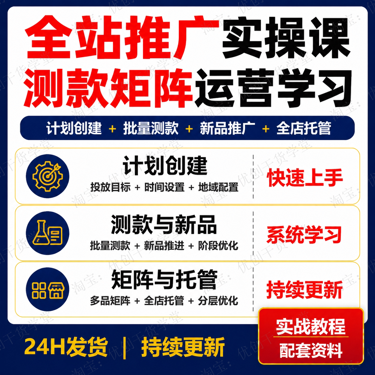淘宝全站推广实操课程计划创建批量测款矩阵运营学习资料