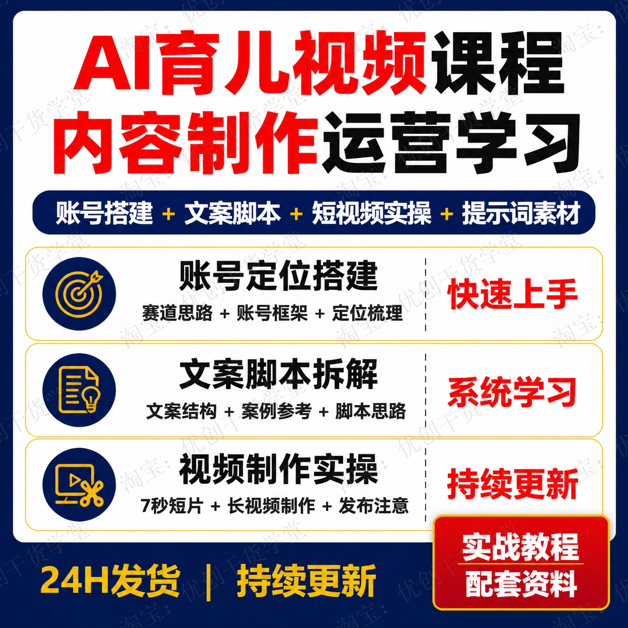 AI育儿短视频课程账号搭建文案脚本制作运营学习实操资料