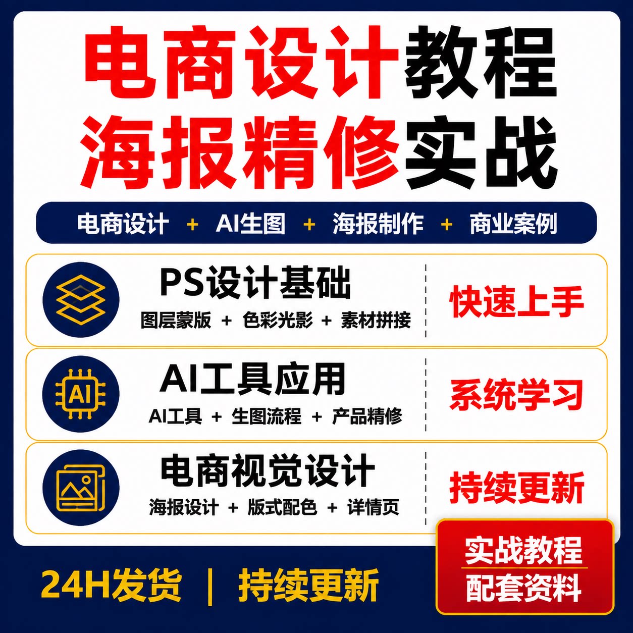 电商设计AI课程PS海报详情页首页设计教程商业案例精修实战