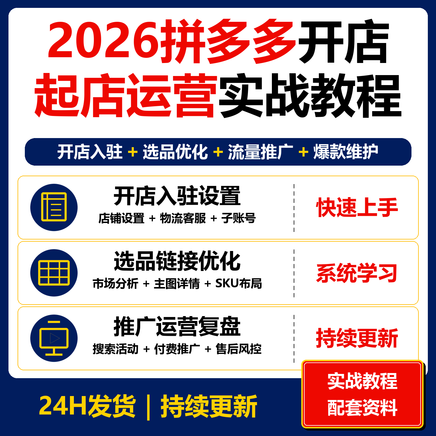 2026拼多多开店实战训练营 选品优化流量推广爆款运营教程资料